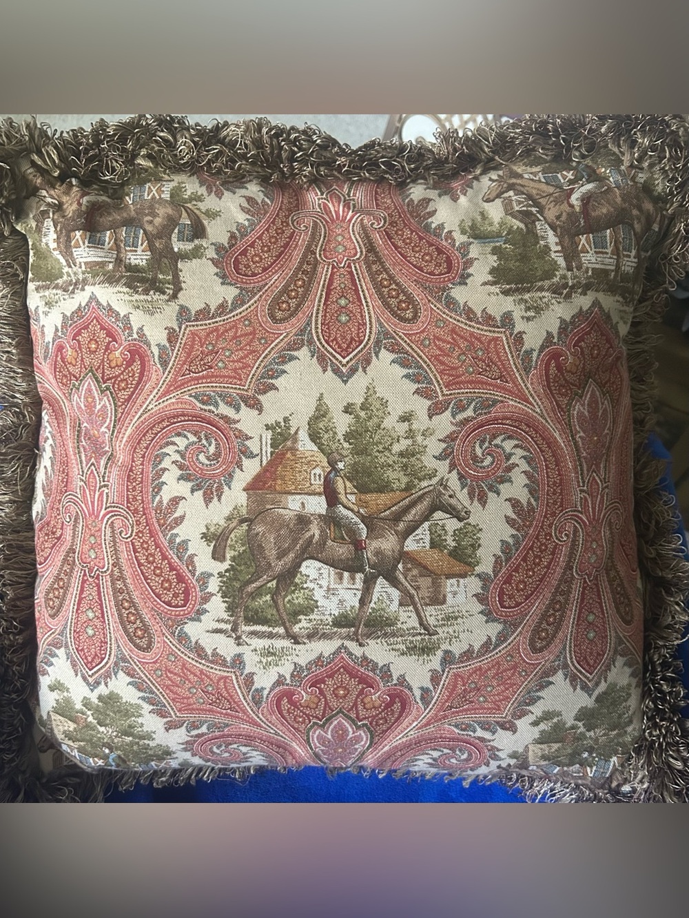 P. Kaufmann equestrian toile throw pillow!
